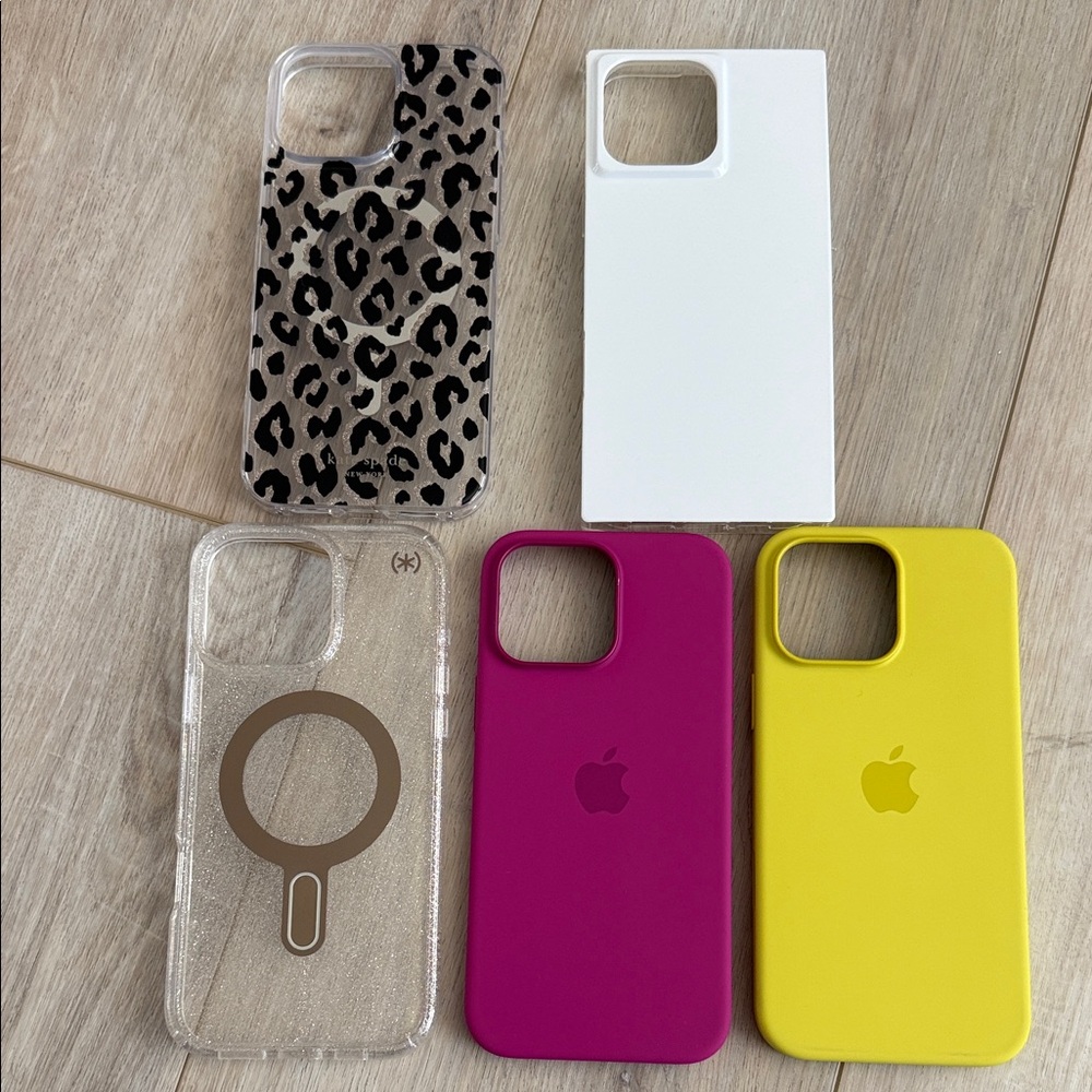 Stylish Phone Case Set - Leopard, White, Clear, Pink, Yellow I phone 16 pro max